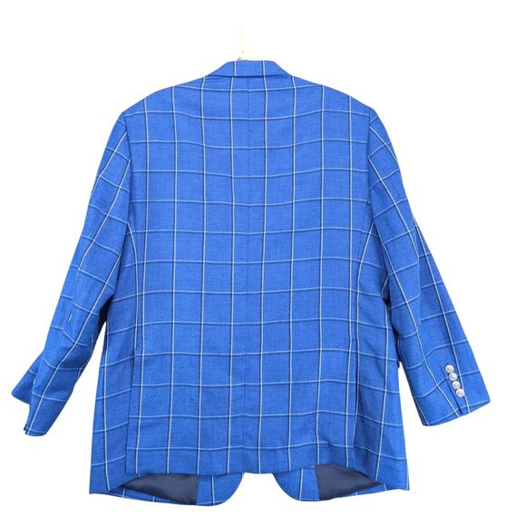 Alan Flusser Linen Blend Blue Plaid Sports Coat Men's 44R Blazer Jacket Tweed - Picture 2 of 10